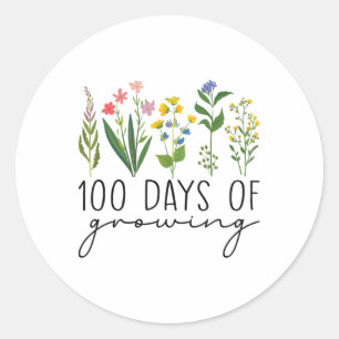 100 Days Of School Teacher 100 Days Of Growing Flo Classic Round Sticker