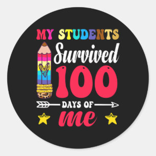 100 Days Of School Teacher Colourful Leopard Penci Classic Round Sticker