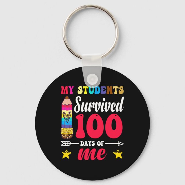 100 Days Of School Teacher Colourful Leopard Penci Key Ring (Front)