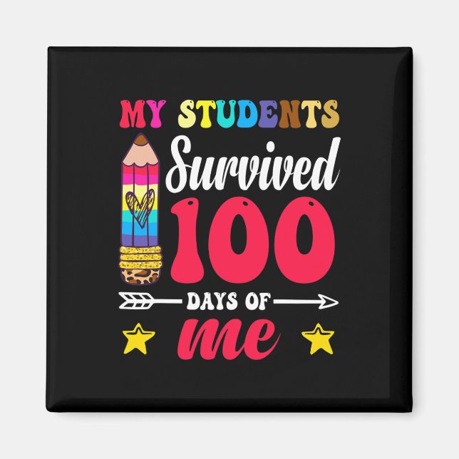 100 Days Of School Teacher Colourful Leopard Penci Magnet (Front)