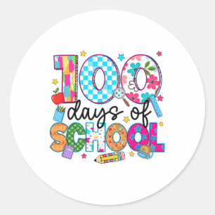 100 Days Of School Teacher Girl Kid 100th Day Smar Classic Round Sticker