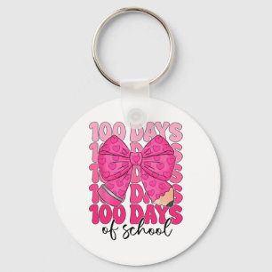100 Days Of School Teacher Girls Kids Coquette Bow Key Ring