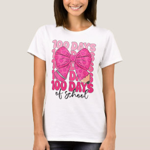 100 Days Of School Teacher Girls Kids Coquette Bow T-Shirt