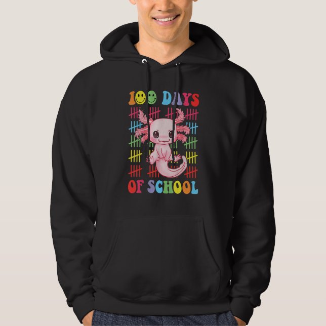 100 Days of School Teacher Happy 100 Days Axolotl  Hoodie (Front)