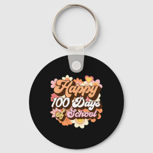 100 Days Of School Teacher Kids Retro Happy 100th Key Ring