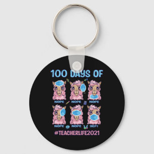 100 Days Of School Teacher Llama Wearing Mask Wron Key Ring