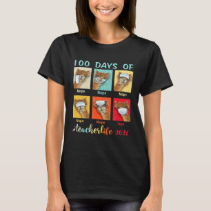 100 Days of School Teacher Llama Wearing Mask Wron T-Shirt