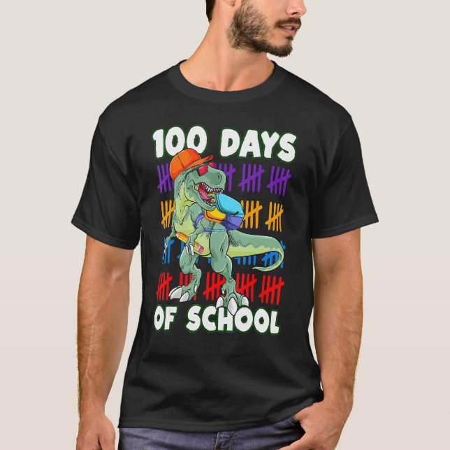 100 Days Of School Teacher Student Dinosaur Kid To T-Shirt (Front)