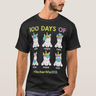 100 Days of School Teacher Unicorn Wearing Mask  T-Shirt