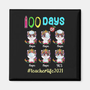 100 Days of School Teacher Unicorn Wearing Mask W Magnet