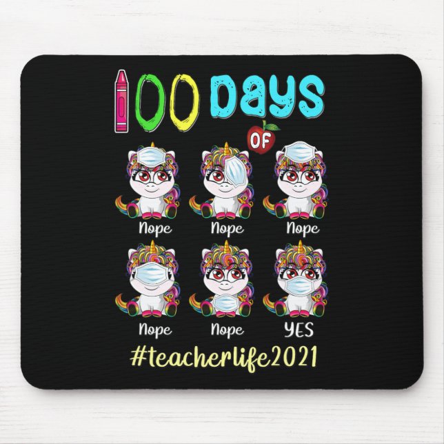 100 Days of School Teacher  Unicorn Wearing Mask W Mouse Pad (Front)