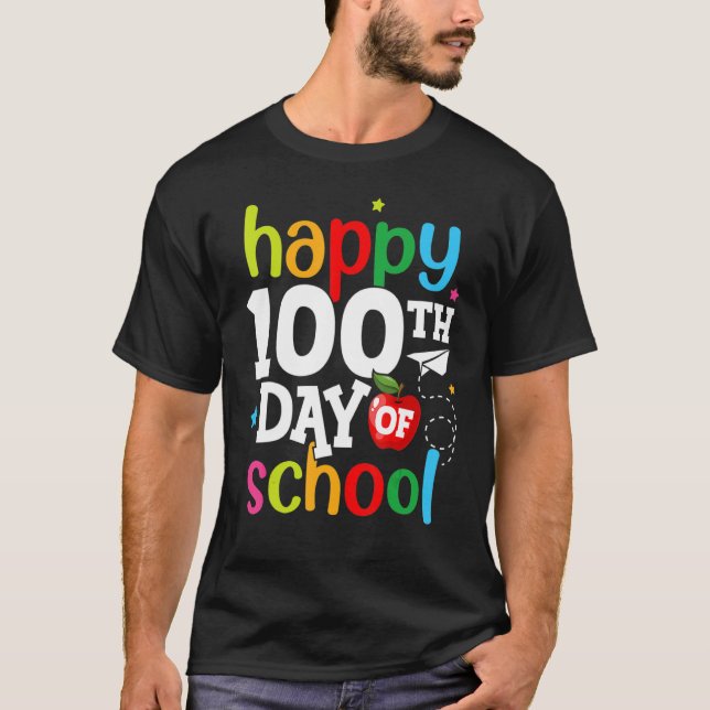 100 Days of School Teachers Kids Girls Boys Happy  T-Shirt (Front)