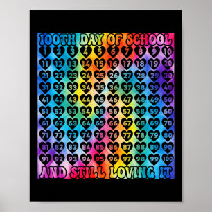 100 Days Of School Tie Dye Hearts Numbers 100 Day  Poster