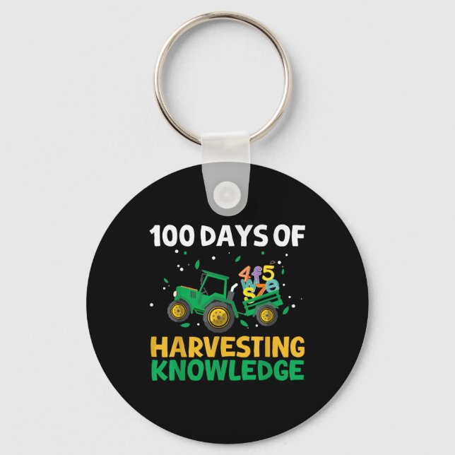 100 Days Of School Tractor Farming 100th Day Key Ring (Front)