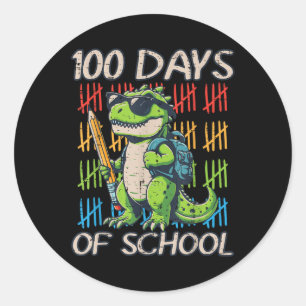 100 Days Of School Trex Dino 100th Day Boys Kids Classic Round Sticker