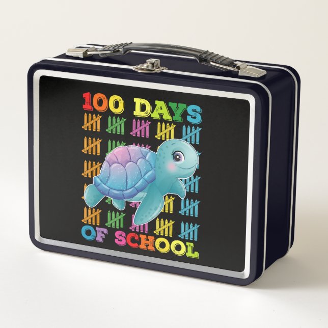 100 Days Of School Turtle Teacher Student Metal Lunch Box (Front)