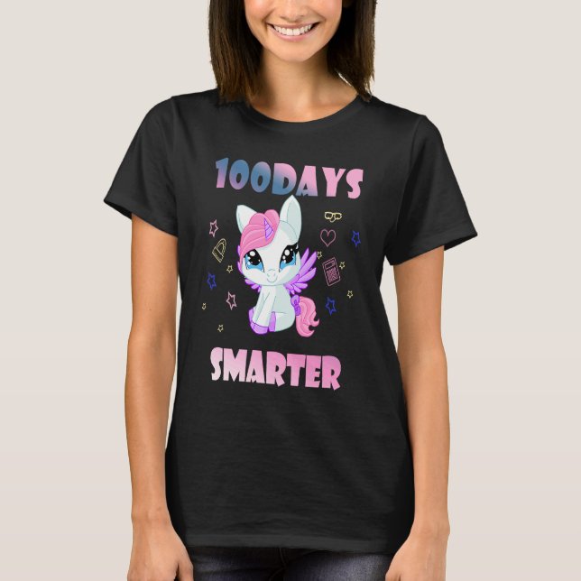 100 Days Of School Unicorn 100 Days Smarter 100th  T-Shirt (Front)