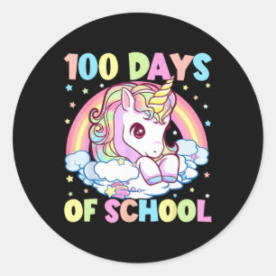 100 Days Of School Unicorn Girls Teacher 100 Days Classic Round Sticker