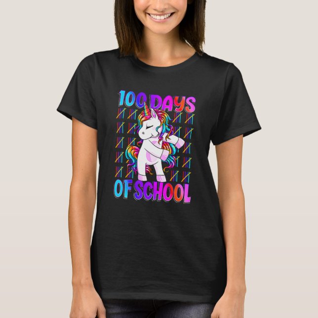 100 Days Of School Unicorn Girls Teacher 100th Day T-Shirt (Front)