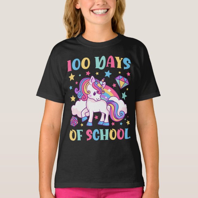 100 Days of School Unicorn Girls Teacher Girl T-Shirt (Front)