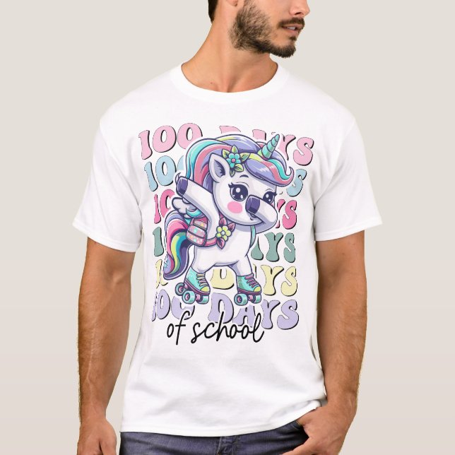 100 Days of School Unicorn Girls Teachers T-Shirt (Front)
