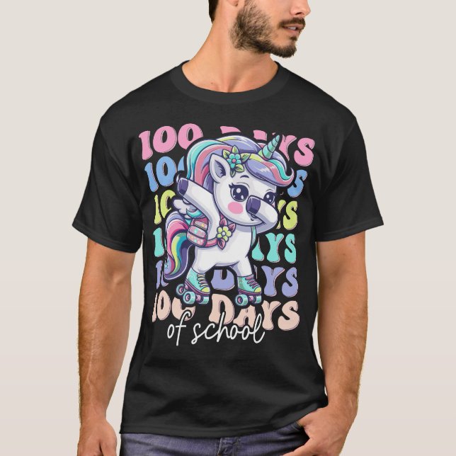 100 Days of School Unicorn Girls Teachers T-Shirt (Front)