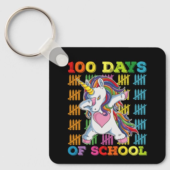 100 Days Of School Unicorn Teacher Key Ring (Front)