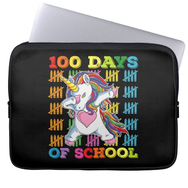 100 Days Of School Unicorn Teacher Laptop Sleeve (Front)