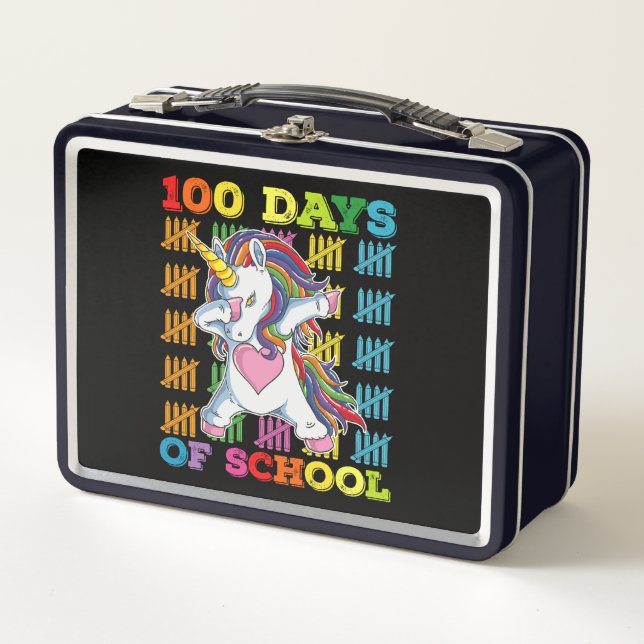 100 Days Of School Unicorn Teacher Metal Lunch Box (Front)