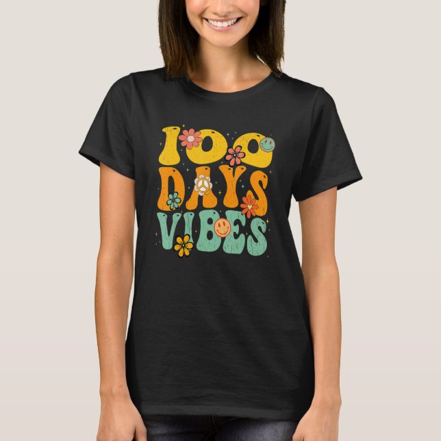 100 Days Of School Vibes 100th Day Of School Retro T-Shirt (Front)