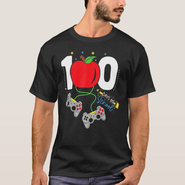 100 Days of School video games gaming apple teache T-Shirt (Front)