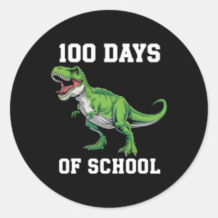 100 Days Of School With A Roaring T-rex Dinosaur Classic Round Sticker