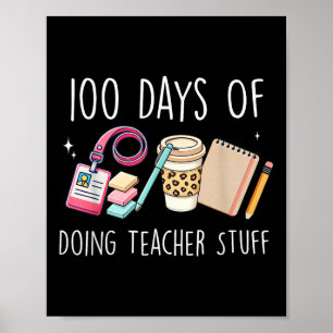 100 Days Of School Women Teacher Graphic 100th Poster