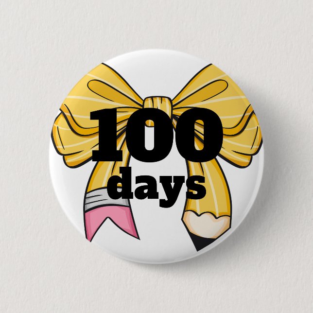 100 Days of School Yellow Pencil Bow 6 Cm Round Badge (Front)