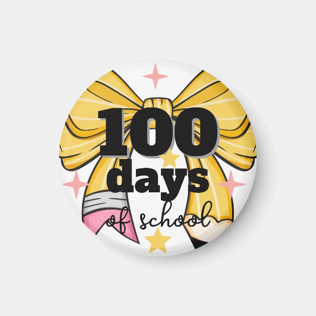 100 Days of School Yellow Pencil Bow Magnet (Front)
