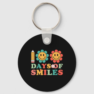100 Days Of Smiles Retro Groovy Teacher 100th Day Key Ring