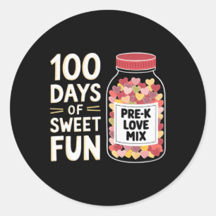 100 Days Of Sweet Fun Cute Pre-k Girl Teacher Love Classic Round Sticker