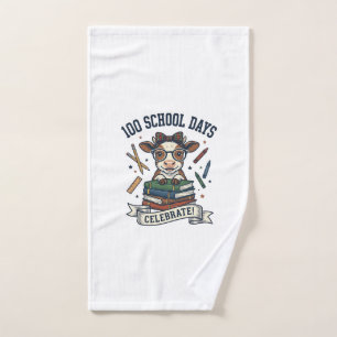 100 Days School Cow Vintage Engraving Teacher Shir Hand Towel