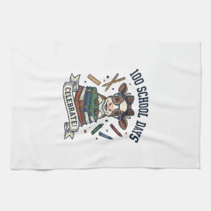 100 Days School Cow Vintage Engraving Teacher Shir Tea Towel