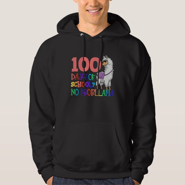 100 Days School No Sample Llama Teacher Or Student Hoodie (Front)