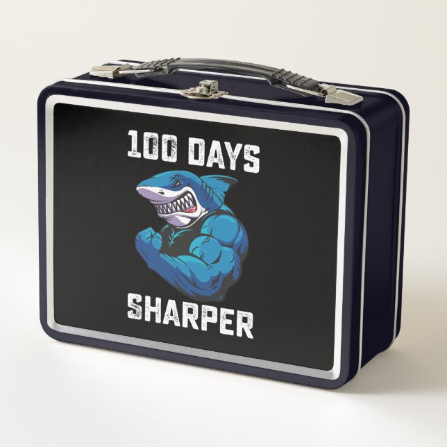100 Days Sharper Shark 100th Day Of School Gym Metal Lunch Box (Front)