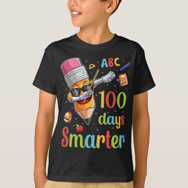 100 Days Smarter 100 Days of School Dabbing Pencil T-Shirt (Front)