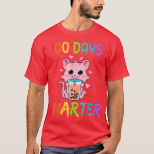 100 Days Smarter 100th Day Of School Cat boba Tea T-Shirt
