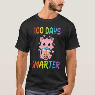 100 Days Smarter 100th Day Of School Cat Boba Tea T-Shirt