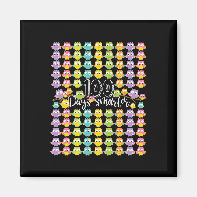 100 Days Smarter- 100th Day Of School Owl Kids And Magnet (Front)