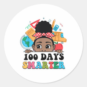 100 Days Smarter Afro Black Girl Melanin 100th Classic Round Sticker