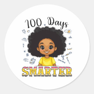 100 Days Smarter Afro Girls Messy Bun Hair 100 Day Classic Round Sticker