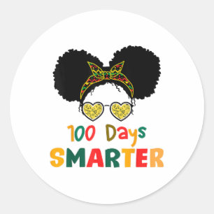 100 Days Smarter Black Girl Messy Bun 100th Day Classic Round Sticker