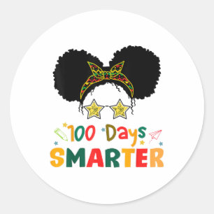 100 Days Smarter Black Girl Messy Bun 100th Day Classic Round Sticker