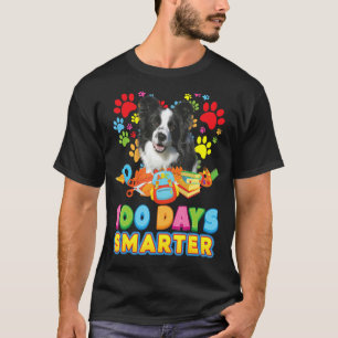 100 Days Smarter Border Collie Dog Paw Prints Hear T-Shirt